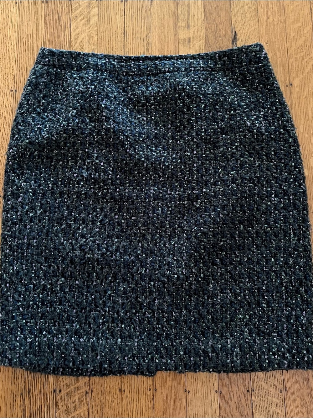 J. Crew Black & Hunter Green Tweed Pencil Skirt with Subtle Sheen